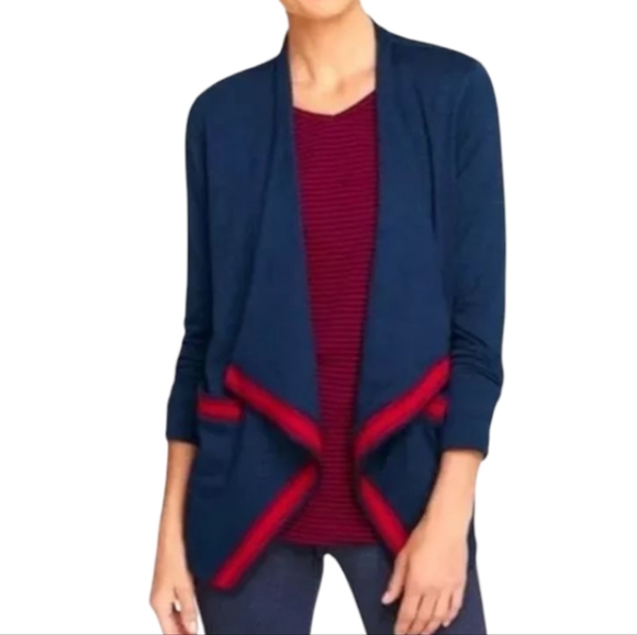 Talbots Women's Navy and‎ Red Open Front Waterfall Cardigan Plus Size 2X - Picture 1 of 9